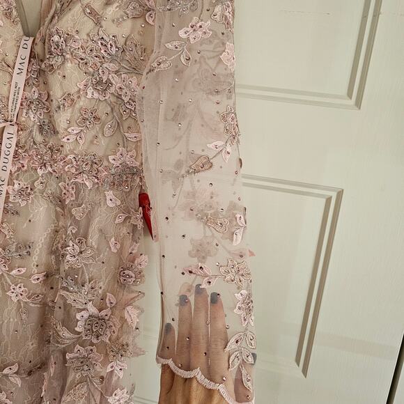 Mac Duggal 70224 Rose Pink Floral Applique Long Sleeve Gown Dress Mesh Size 6 - Picture 5 of 11